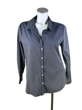 Old Navy Navy & White Striped V-Neck Long Sleeve Boyfriend Button-Down Shirt XL